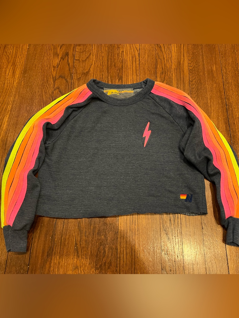 Aviator Nation Navy Sweatshirt with Pink Lightning Accent